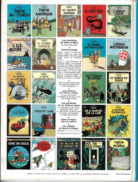 Verso de l'album Tintin Tome 5 Le lotus bleu