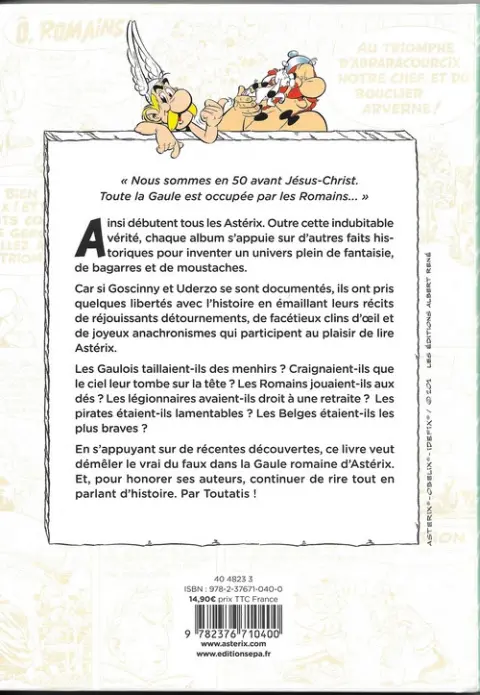 Verso de l'album Astérix Les vérités historiques expliquées