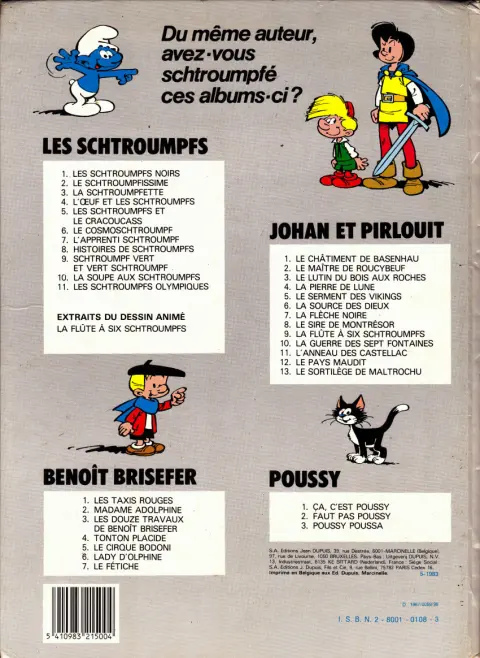Verso de l'album Les Schtroumpfs Tome 1 Les Schtroumpfs noirs