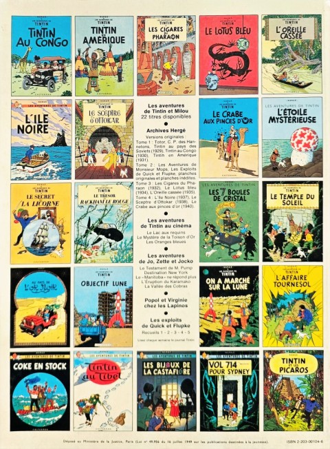 Verso de l'album Tintin Tome 5 Le Lotus bleu