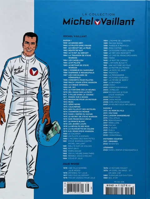 Verso de l'album Michel Vaillant La Collection 38 K.O. pour Steve Warson
