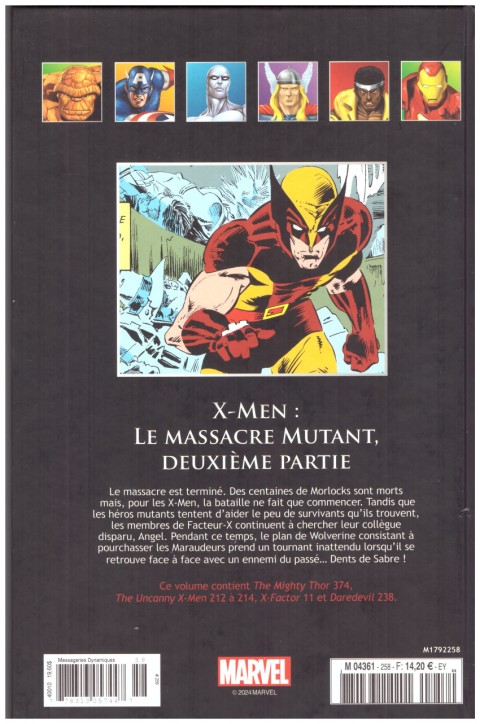 Verso de l'album Marvel Comics - La collection de référence Tome 258 X-Men - Le massacre mutant, deuxième partie