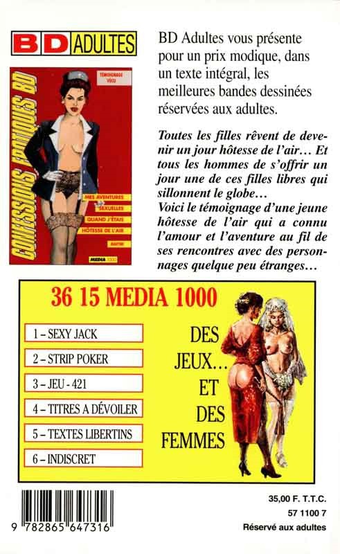 Verso de l'album Confessions érotiques BD Martine : Mes aventures sexuelles quand j'étais hôtesse de l'air