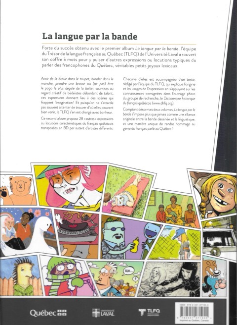 Verso de l'album La langue par la bande 2 28 autres expressions québécoises en bandes dessinées