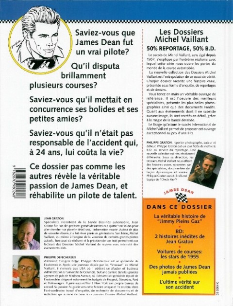 Verso de l'album Dossiers Michel Vaillant Tome 1 James Dean - La passion foudroyée
