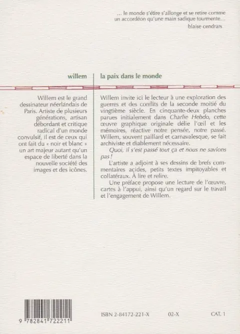 Verso de l'album La paix dans le monde