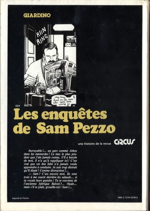 Verso de l'album Les enquêtes de Sam Pezzo Tome 2