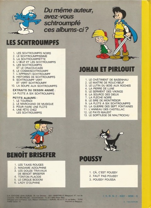 Verso de l'album Johan et Pirlouit Tome 2 Le maitre de Roucybeuf