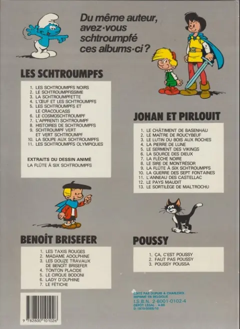 Verso de l'album Johan et Pirlouit Tome 8 Le sire de Montrésor