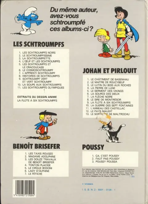 Verso de l'album Les Schtroumpfs Tome 2 Le Schtroumpfissime (+ Schtroumpfonie en ut)