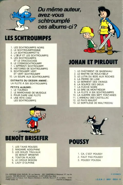 Verso de l'album Les Schtroumpfs Tome 9 Schtroumpf vert et vert schtroumpf
