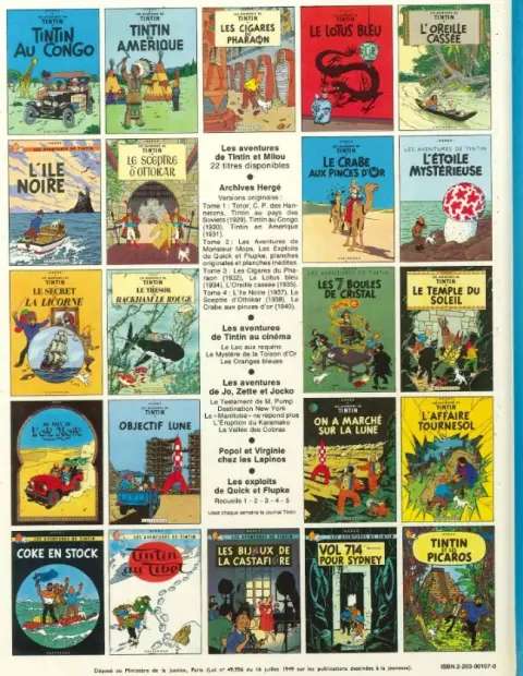 Verso de l'album Tintin Tome 8 Le sceptre d'Ottokar
