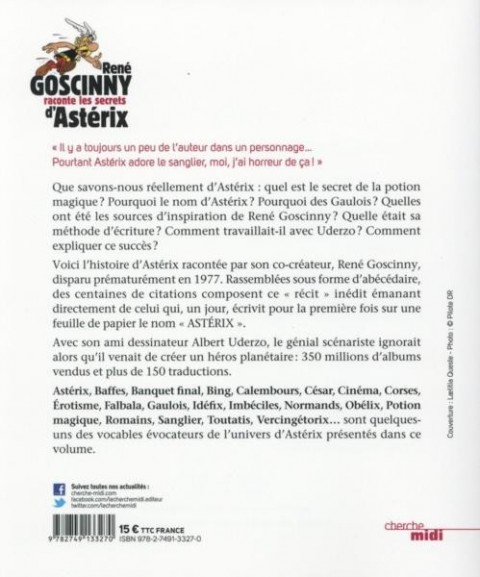 Verso de l'album René Goscinny raconte les secrets d'Astérix