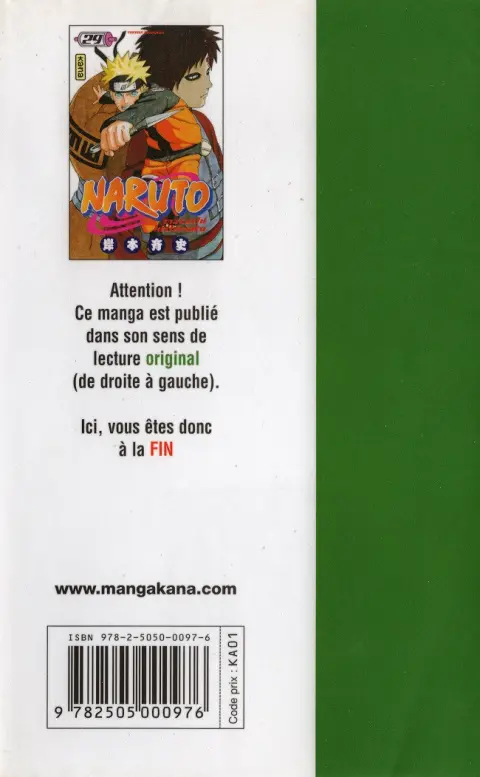 Verso de l'album Naruto 29 Kakashi versus Itachi !!
