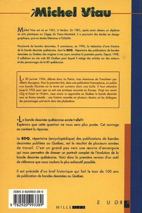 Verso de l'album BDQ Tome 1 Répertoire des publications de bandes dessinées au Québec des origines à nos jours