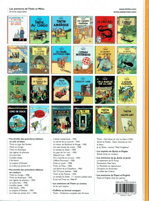 Verso de l'album Tintin Tome 21 Les bijoux de la Castafiore
