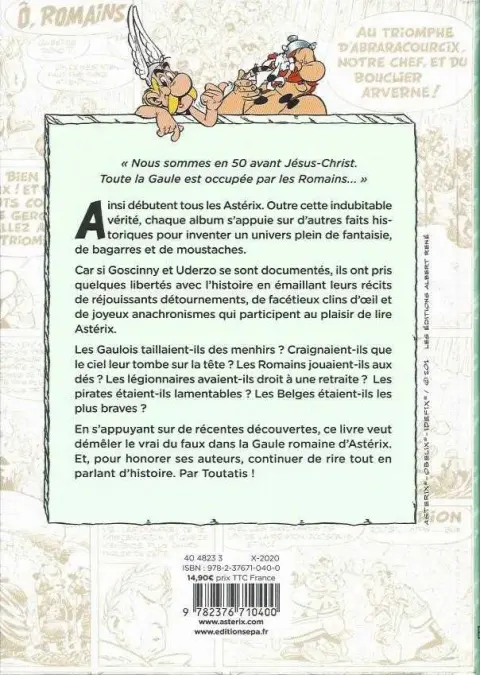 Verso de l'album Astérix Les vérités historiques expliquées