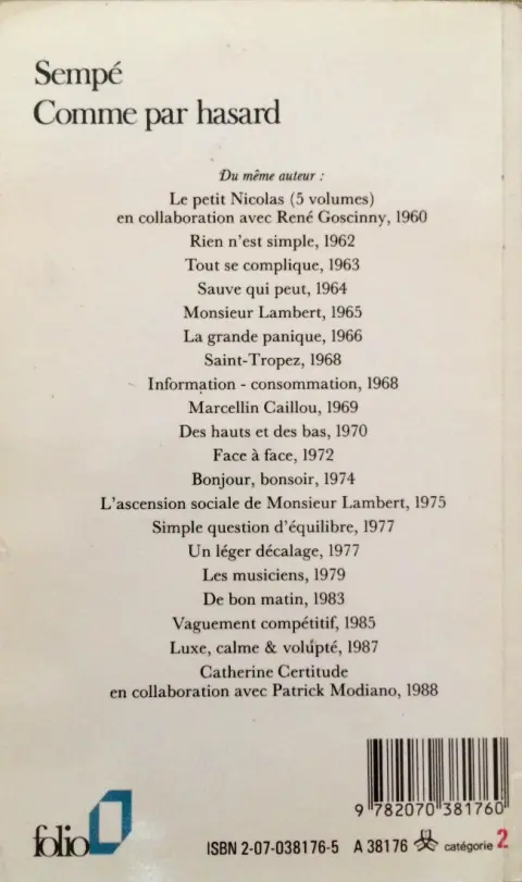Verso de l'album Comme par hasard