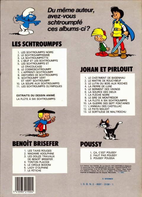 Verso de l'album Les Schtroumpfs Tome 2 Le Schtroumpfissime