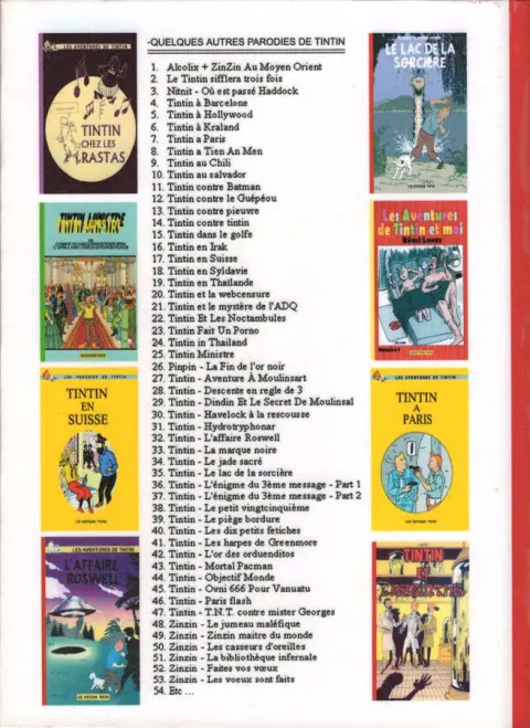 Verso de l'album Tintin Tintin contre Tintin