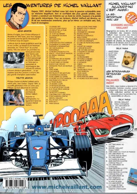 Verso de l'album Michel Vaillant Tome 36 Un pilote a disparu