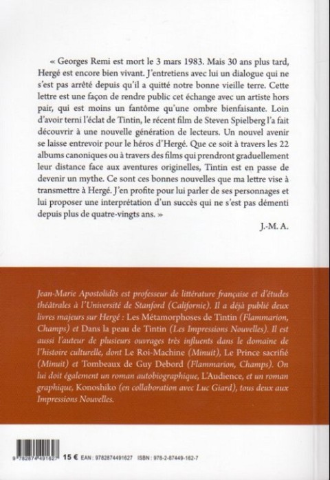 Verso de l'album Lettre à Hergé
