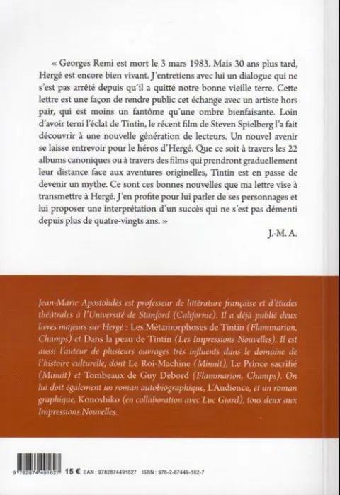 Verso de l'album Lettre à Hergé
