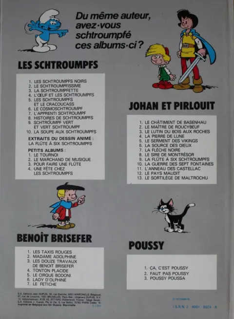 Verso de l'album Les Schtroumpfs Tome 9 Schtroumpf vert et vert schtroumpf