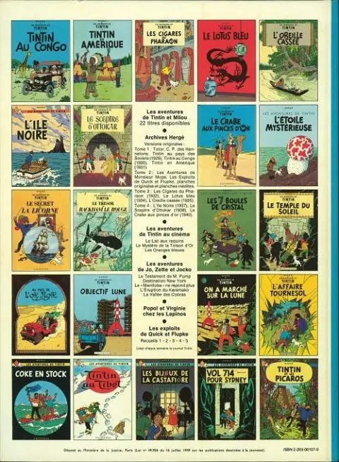 Verso de l'album Tintin Tome 8 Le sceptre d'Ottokar