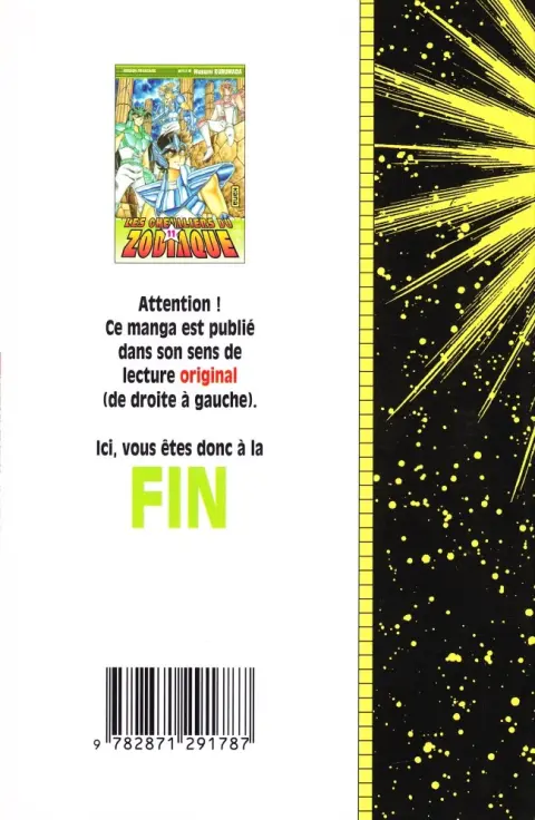 Verso de l'album Saint Seiya - Les Chevaliers du Zodiaque 11 Chevaliers, nous vous confions Athéna