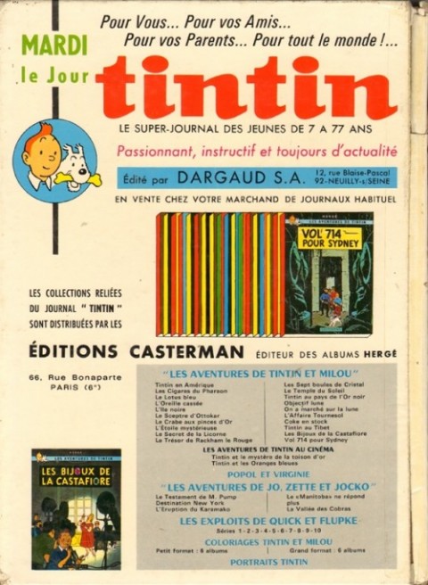 Verso de l'album Tintin Tome 81 Tintin album du journal (n° 1081 à 1093)
