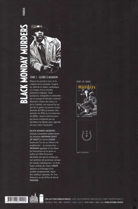 Verso de l'album Black Monday Murders Tome 1 Gloire à Mammon