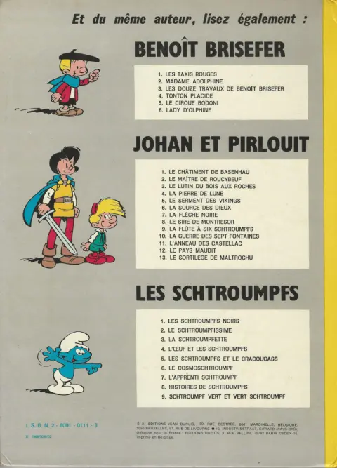 Verso de l'album Les Schtroumpfs Tome 4 L'œuf et les Schtroumpfs