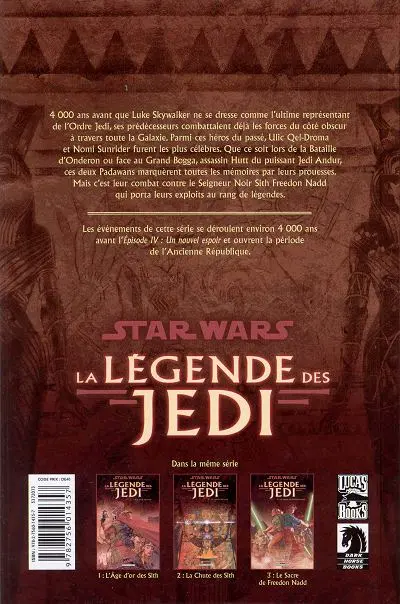Verso de l'album Star Wars - La légende des Jedi Tome 3 Le sacre de Freedon Nadd