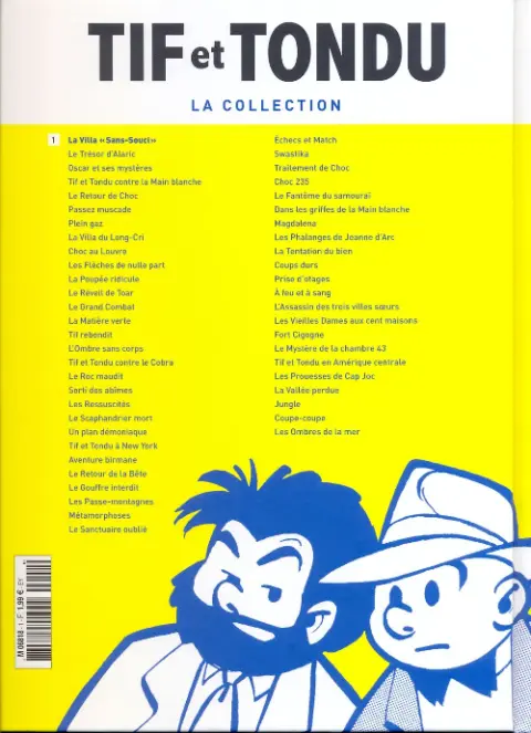 Verso de l'album Tif et Tondu La collection Tome 1 La Villa Sans-Souci