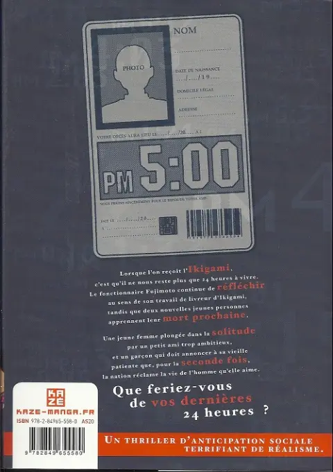 Verso de l'album Ikigami - Préavis de mort 2 La drogue d'amour pur - Veille de départ pour le front