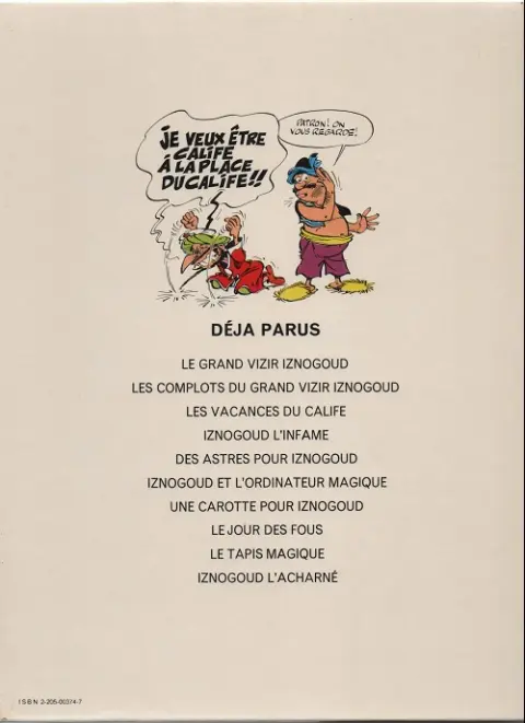 Verso de l'album Iznogoud Tome 4 Iznogoud l'infâme