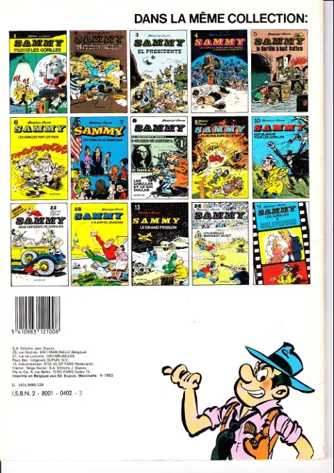 Verso de l'album Sammy Tome 4 Les gorilles marquent des poings et Gorilles et spaghetti