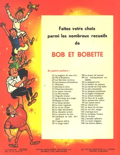 Verso de l'album Bob et Bobette Tome 108 Les totems tabous