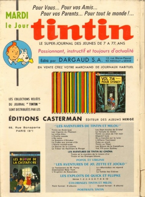 Verso de l'album Tintin Tome 82 Tintin album du journal (n° 1094 à 1106)
