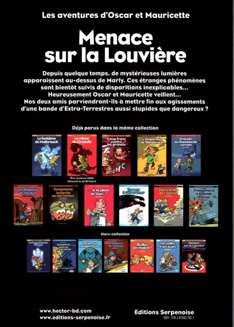 Verso de l'album Les aventures d'Oscar et Mauricette Menace sur la Louvière