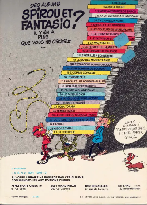 Verso de l'album Spirou et Fantasio Tome 4 Spirou et les héritiers