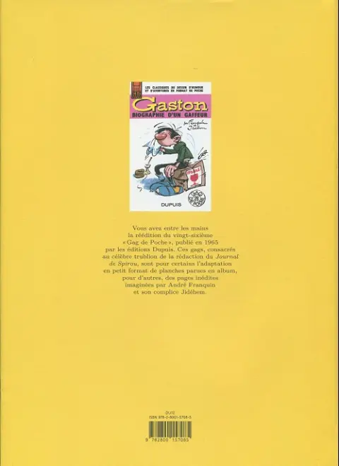 Verso de l'album Gaston Biographie d'un gaffeur