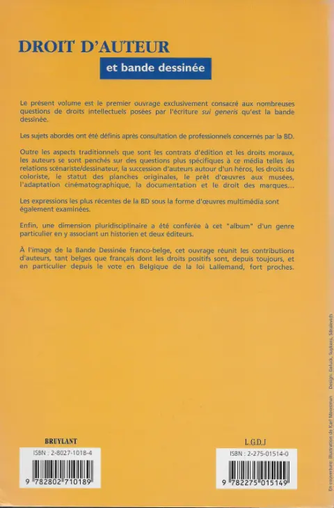 Verso de l'album Droit d'auteur et bande dessinée