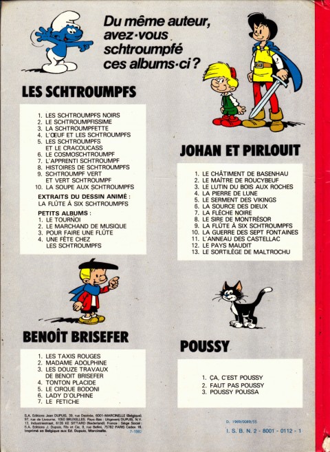 Verso de l'album Les Schtroumpfs Tome 5 Les Schtroumpfs et le Cracoucass et un Schtroumpf pas comme les autres
