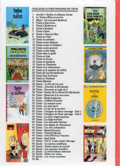Verso de l'album Tintin L'affaire Roswell