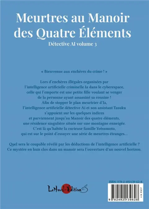 Verso de l'album Détective Ai 3 Meurtres au manoir des quatres éléments