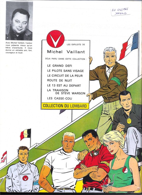 Verso de l'album Michel Vaillant Tome 8 le 8 éme pilote