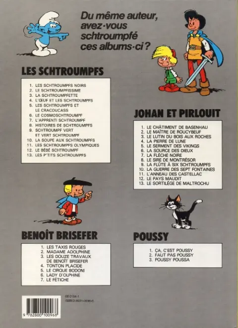 Verso de l'album Johan et Pirlouit Tome 2 le maître de Roucybeuf
