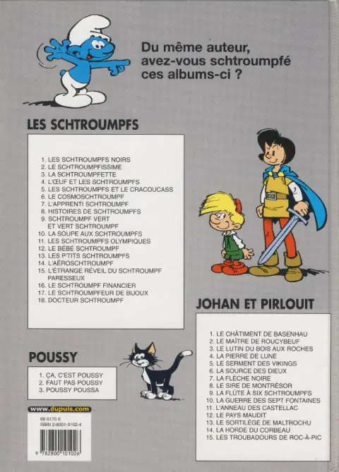 Verso de l'album Johan et Pirlouit Tome 8 Le sire de Montrésor